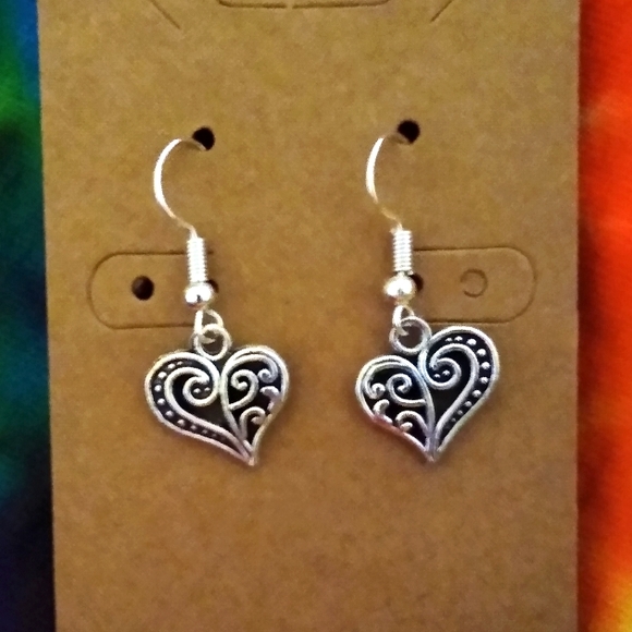 Handcrafted Heart Charm Earrings - Picture 1 of 4